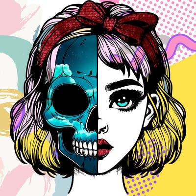 realistic girl with half skull mask