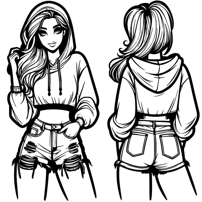 pretty woman in a hoodie and short ripped jeans