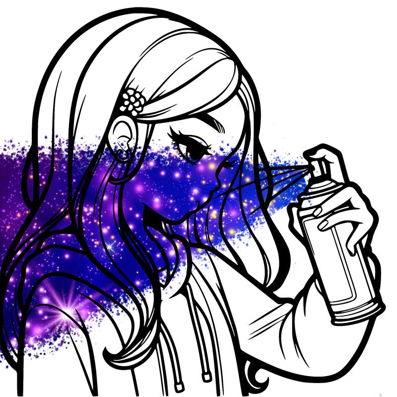 a realistic girl spray painting