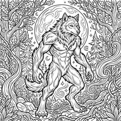 Step into a world of fantasy with this captivating werewolf coloring page, depicting a powerful beast under the luminous full moon. This intricate design promises hours of creative escape for enthusiasts of mythical creatures and detailed line art.