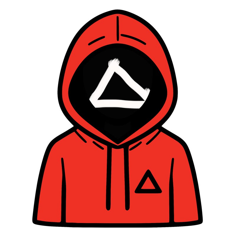 a person with non face waering a hoodie with a small triangle symbol