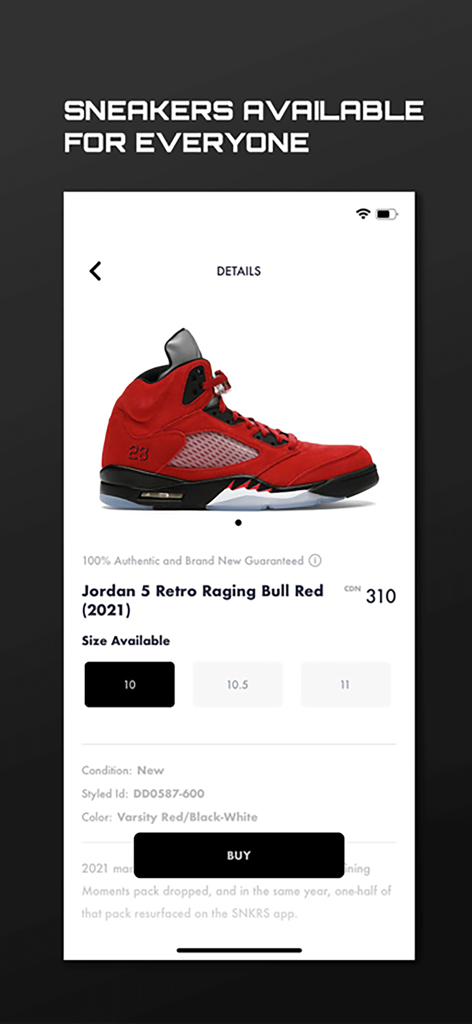 Jordan 5 Retro Raging Bull sneakers product page on the SAFE shopping app