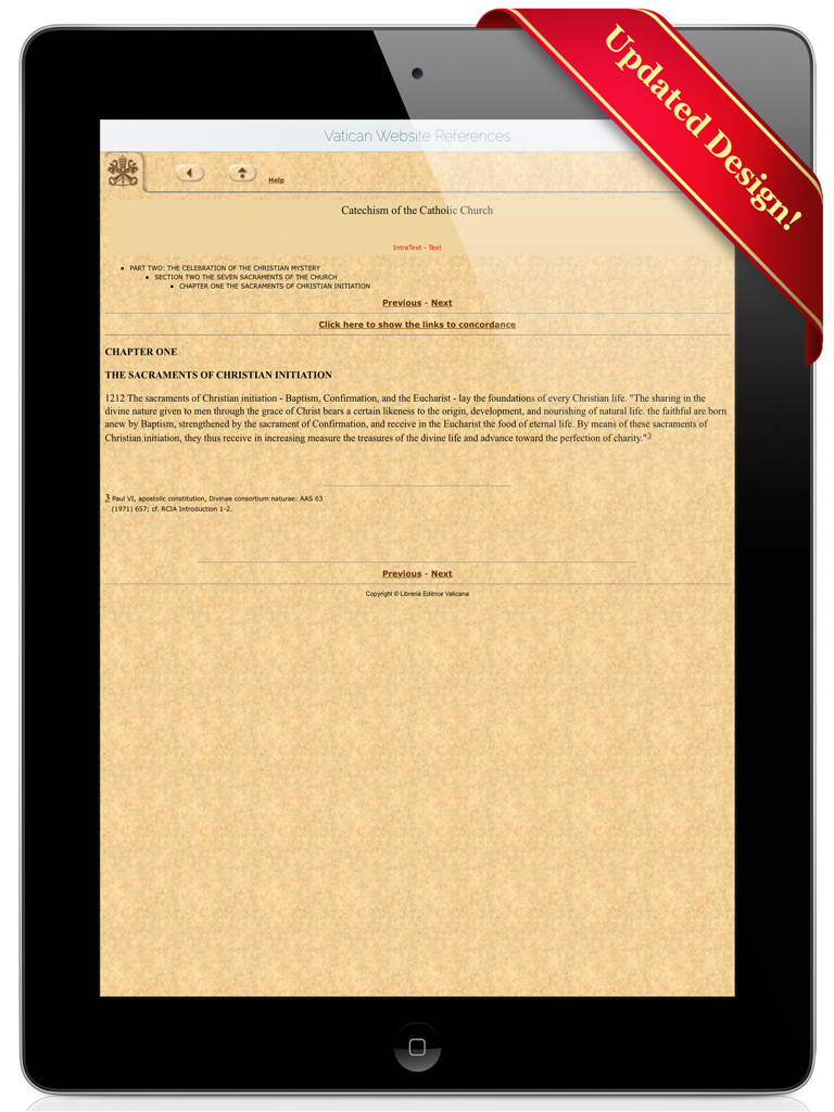 CCCSeries1HD - iPad display of the CCCSeries1HD app showing official Catechism references from the Vatican website.