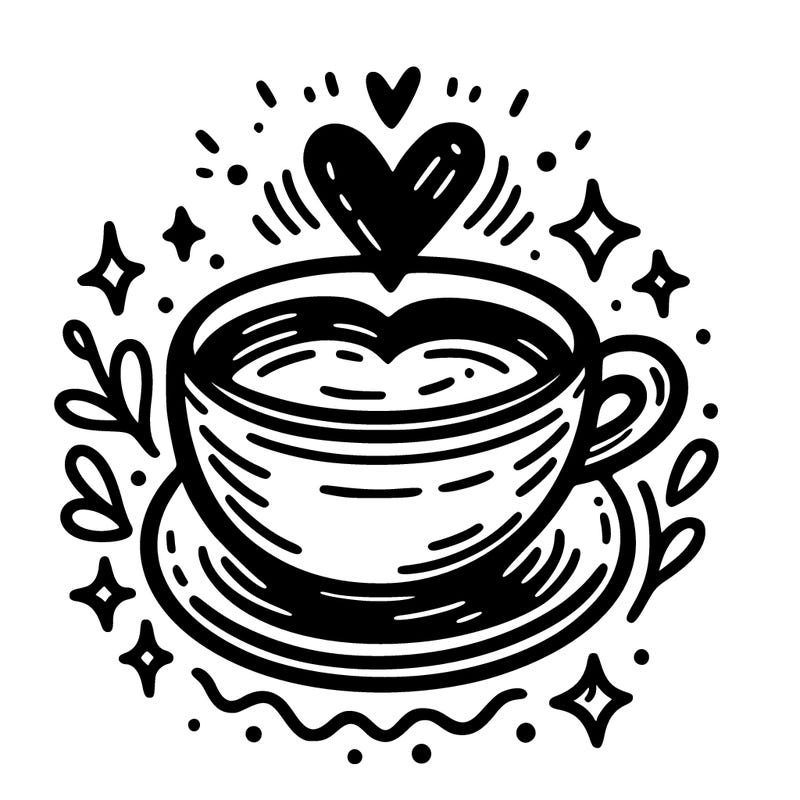 cup of coffee  with a heart around it