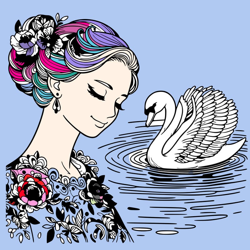 beautiful realistic woman swan lake