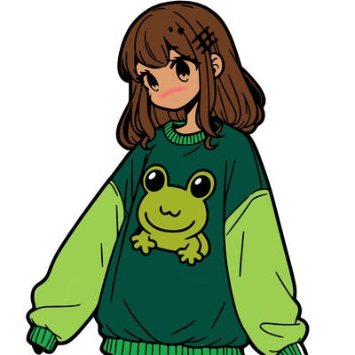 girl wearing frogging sweatshirt