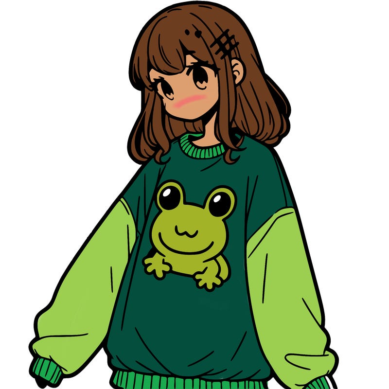 girl wearing frogging sweatshirt