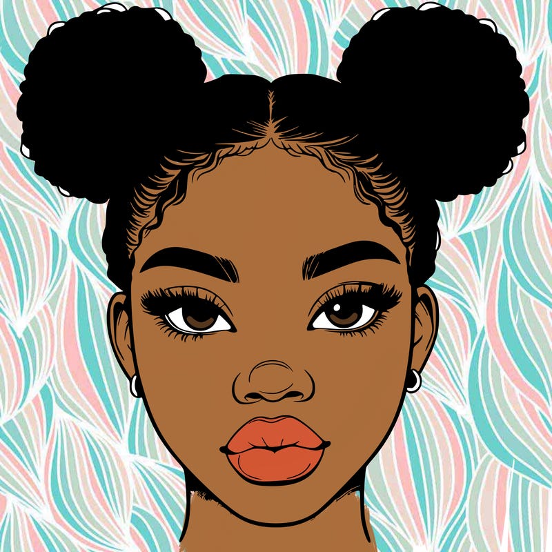 realistic black woman with two buns