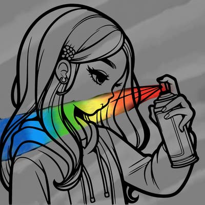 a realistic girl spray painting