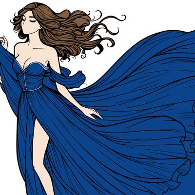 realistic woman in dress flowing the the wind