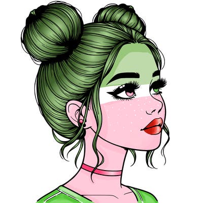 realistic girl with buns on the top of her head