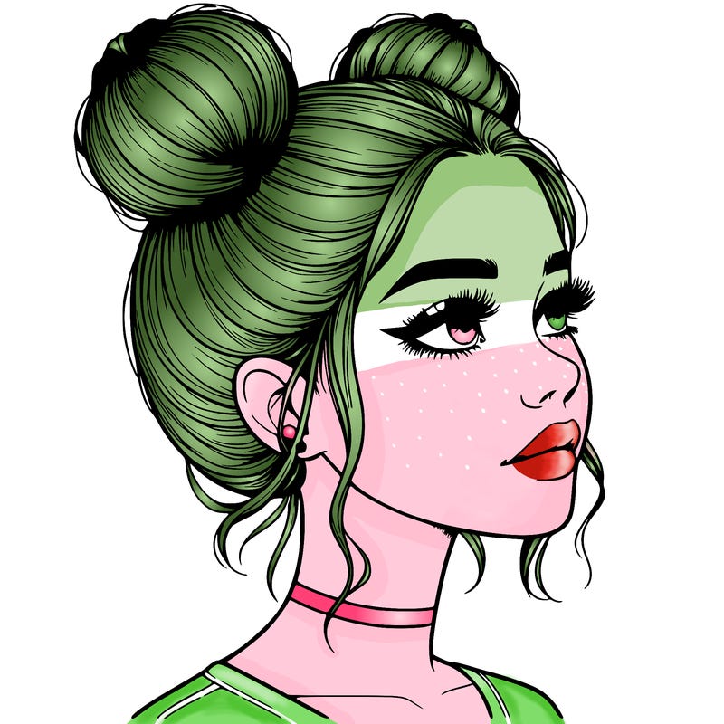realistic girl with buns on the top of her head