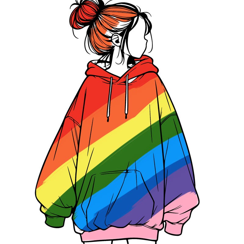realistic girl with a oversized sweatshirt on and a bun