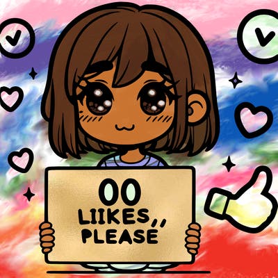 a girl with a sign saying 100 likes, please