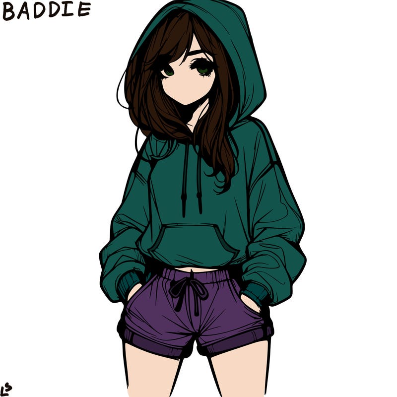 realistic girl in shorts and hoodie