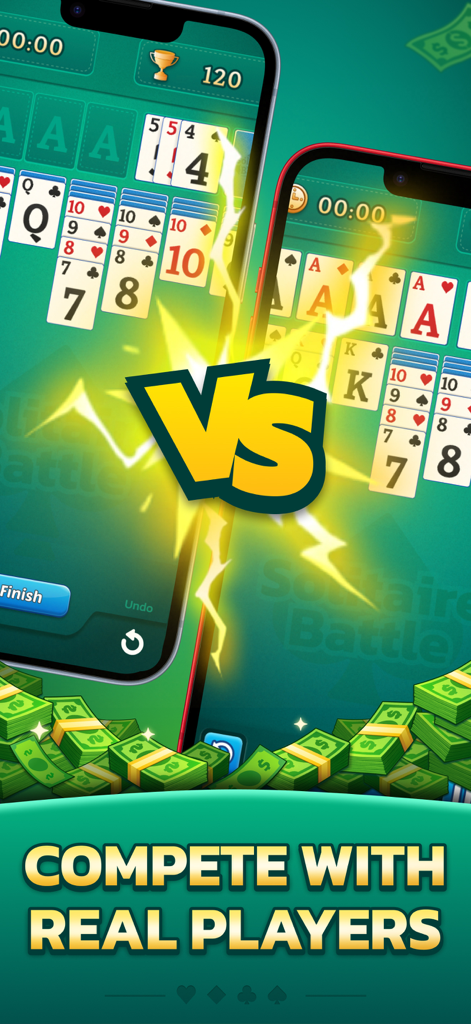 Solitaire Tycoon™-Win Cash App - Pantalla del juego Solitaire Tycoon mostrando competición multijugador por recompensas en efectivo