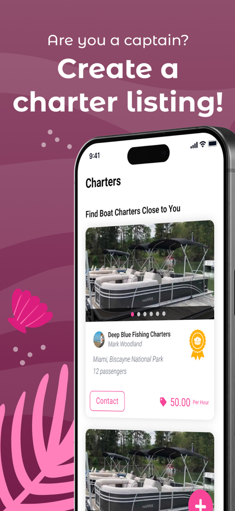 Boat Daddy: Get On The Water - Un smartphone mostrando la interfaz de la aplicación Boat Daddy para crear y buscar listados de chárteres de barcos