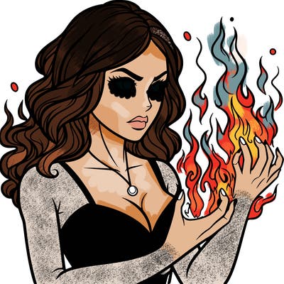 a realistic woman having the power of fire