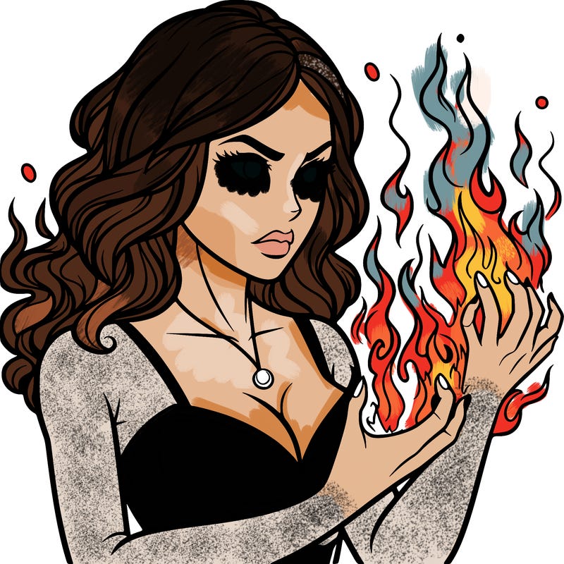 a realistic woman having the power of fire