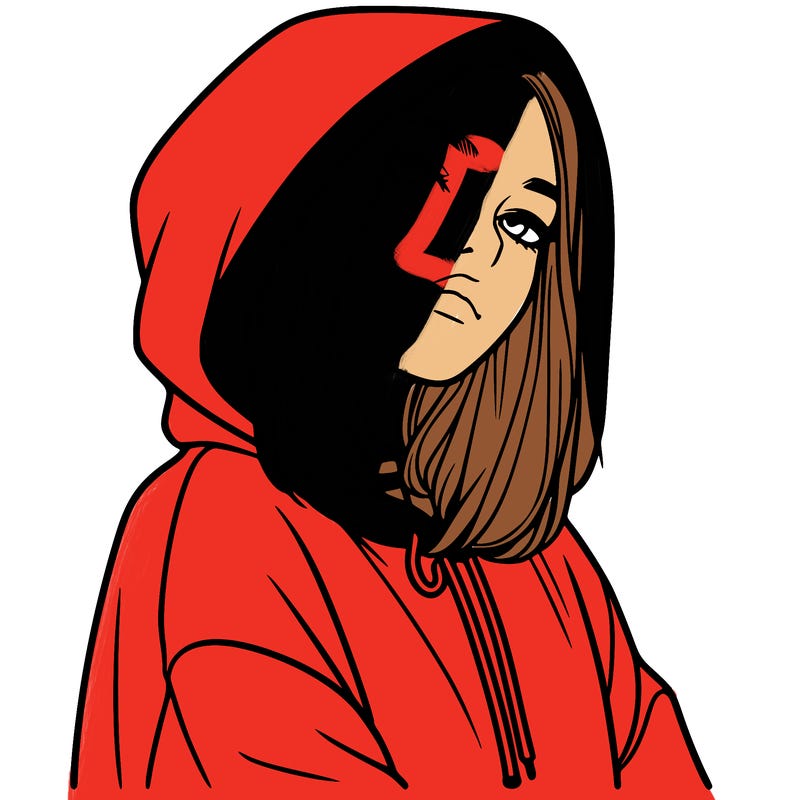 a realistic girl in a hoodie