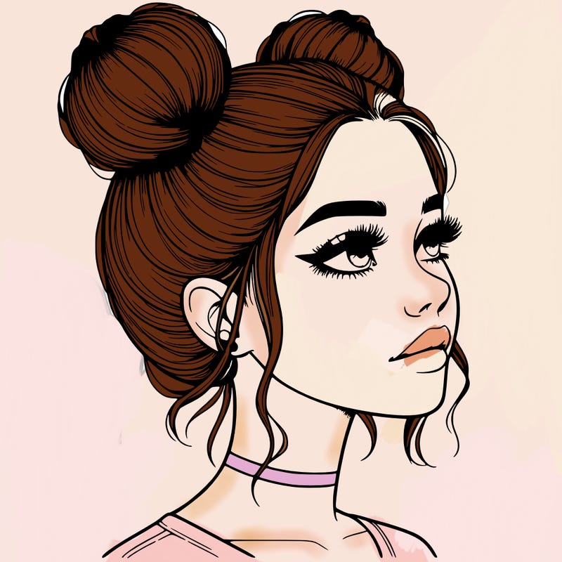 realistic girl with buns on the top of her head