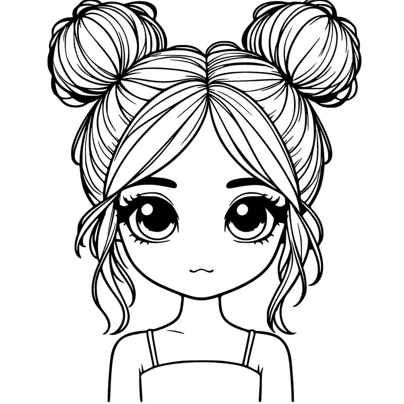 realistic girl with two buns on top of her head