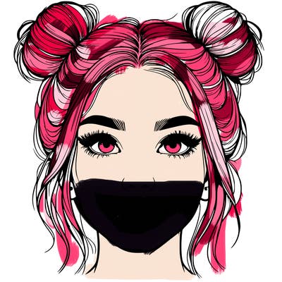 realistic girl with two buns on her hair and lips