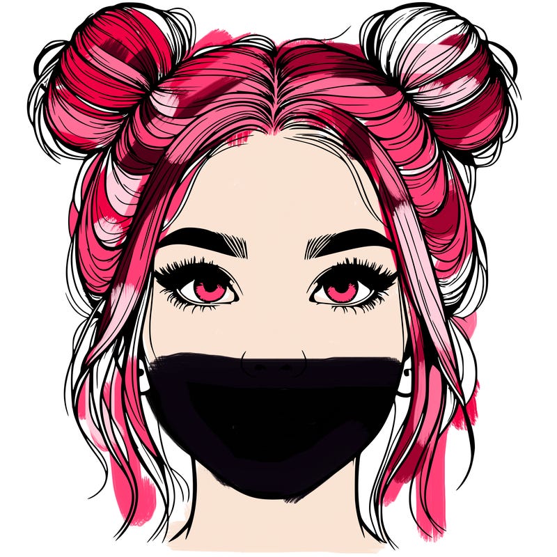 realistic girl with two buns on her hair and lips