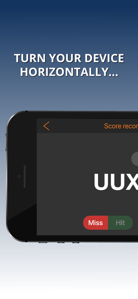 Celego Near Vision Test - Pantalla de instrucciones pidiendo al usuario que gire su dispositivo horizontalmente para la prueba de visión de cerca Celego