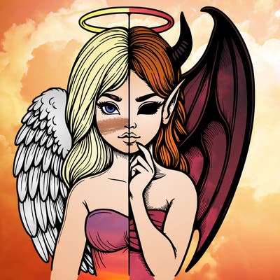 realistic angel half demon