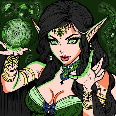 realistic scary beautiful elf sorceress casting spell