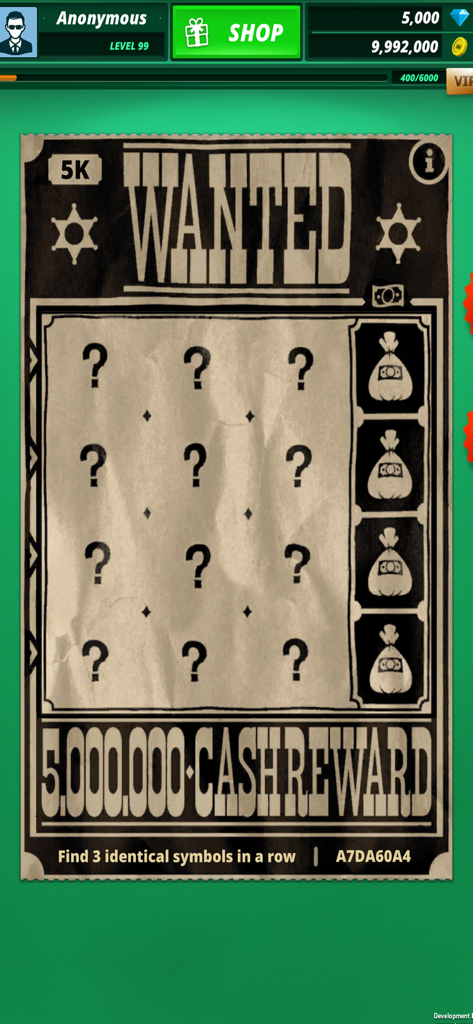 Lottery Scratch Off & Games - A virtual wanted poster themed scratch off ticket in a mobile game