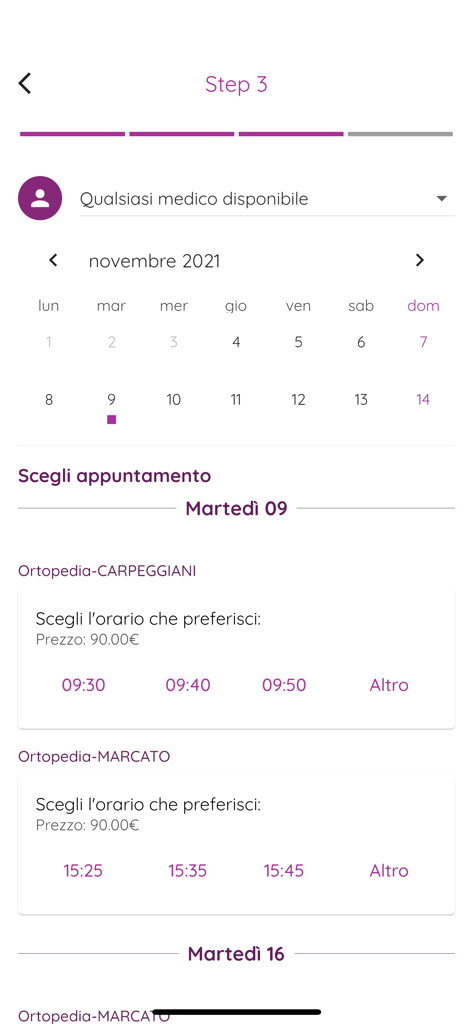 BMED - A user interface for selecting a medical appointment date and time in the BMED app