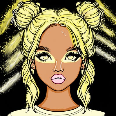 realistic girl with two buns in hair and lips