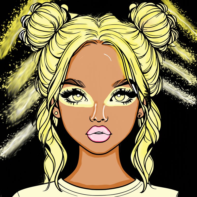 realistic girl with two buns in hair and lips