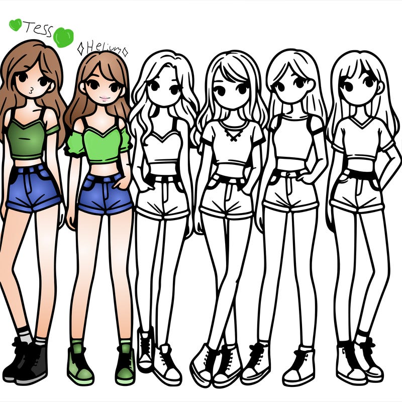 a group of girls wearing crop tops and shorts