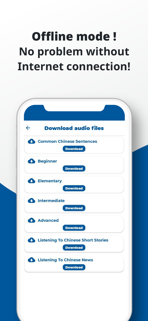 Chinese ー Listening・Speaking - リスニング用の文章、ニュース、ストーリーを含む中国語のオーディオレッスンのダウンロード用のモバイルインターフェイス。