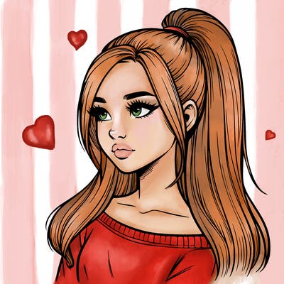 realistic girl with a high ponytail