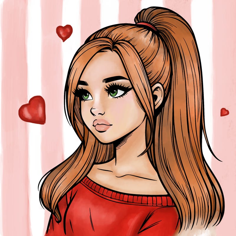 realistic girl with a high ponytail