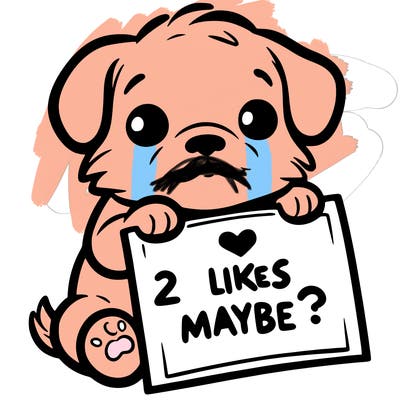 a puppy holding a sign that says 2 likes maybe?