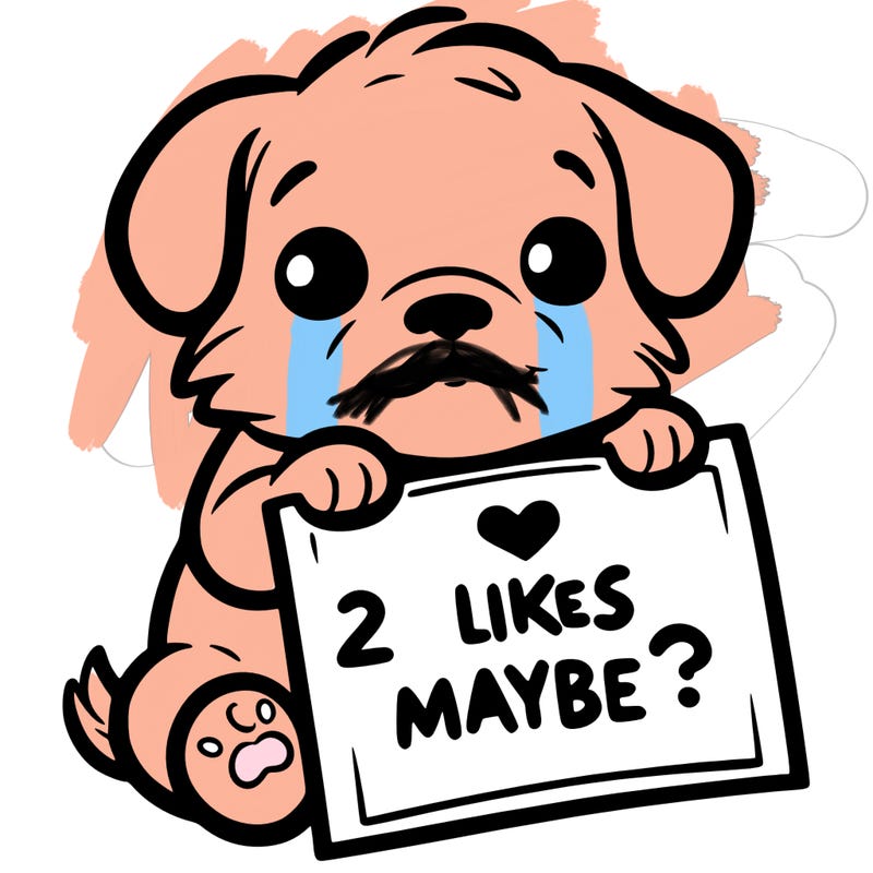 a puppy holding a sign that says 2 likes maybe?
