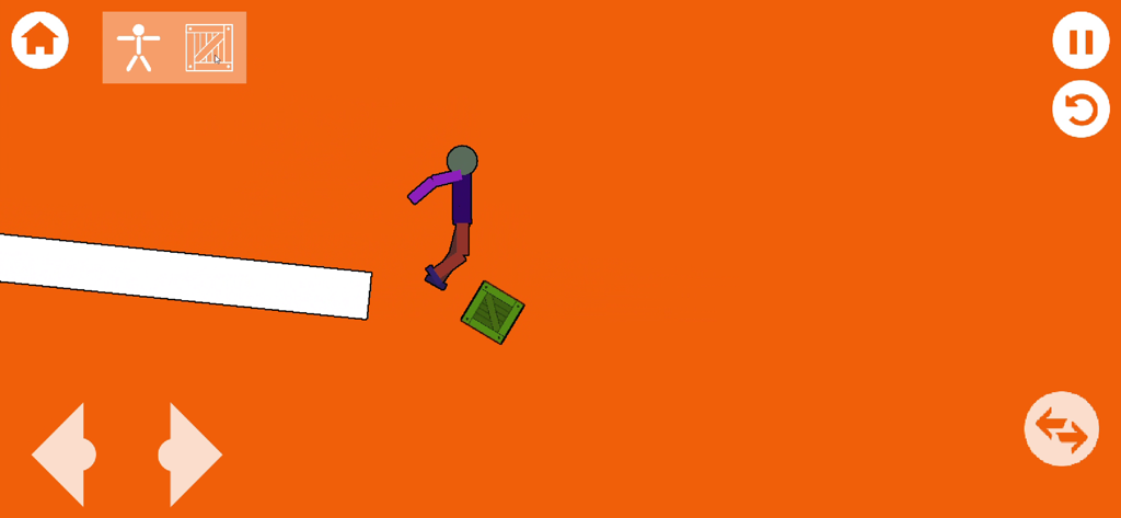 Geo People Ragdoll Playground - Stickman character jumping over a green crate in a physics sandbox environment