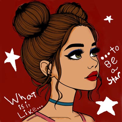 realistic girl with buns on the top of her head