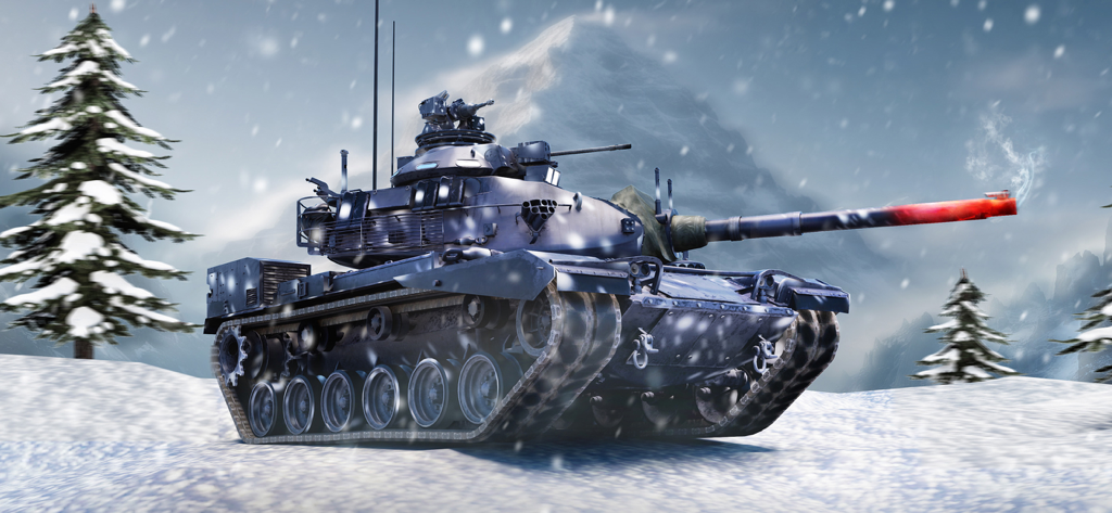 Tanks Blitz: Battle Tank Games - Un tanque de batalla pesado en un entorno montañoso nevado