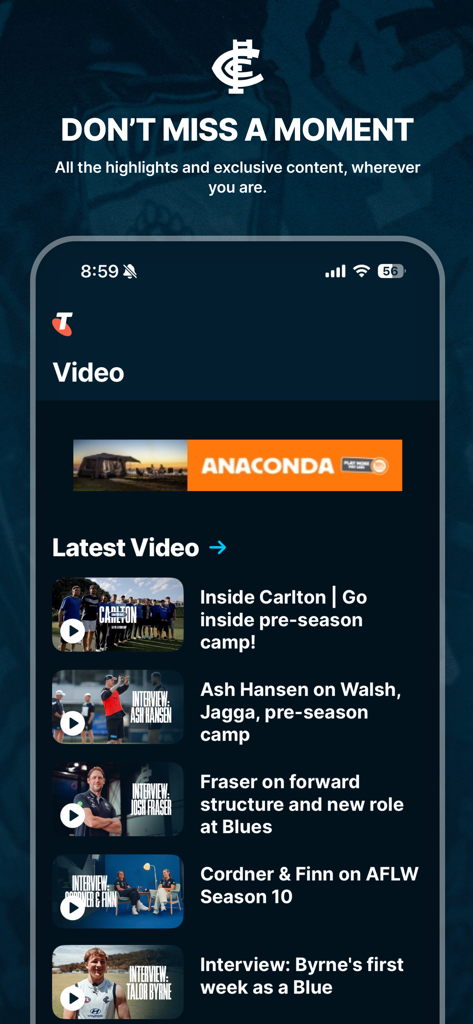 Carlton Official App - A list of exclusive videos and match highlights on the Carlton Official App