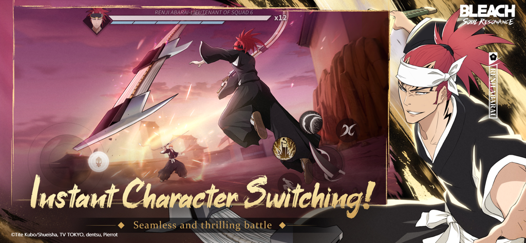 Renji Abarai in a battle scene from BLEACH Soul Resonance showcasing the instant character switching feature.