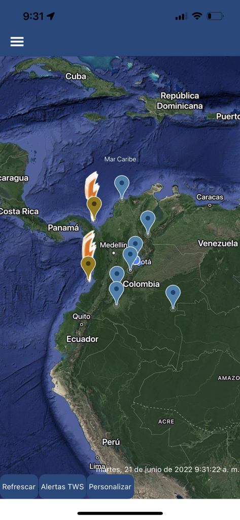 Keraunos Life Preserver - Interactive satellite map showing real-time lightning strikes and points of interest