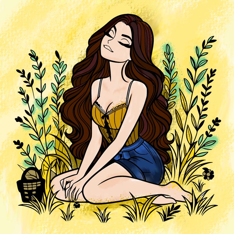 beautiful woman sitting on the grass