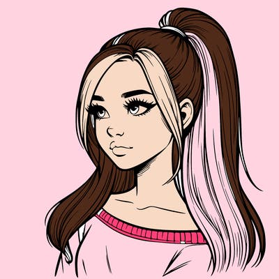 realistic girl with a high ponytail