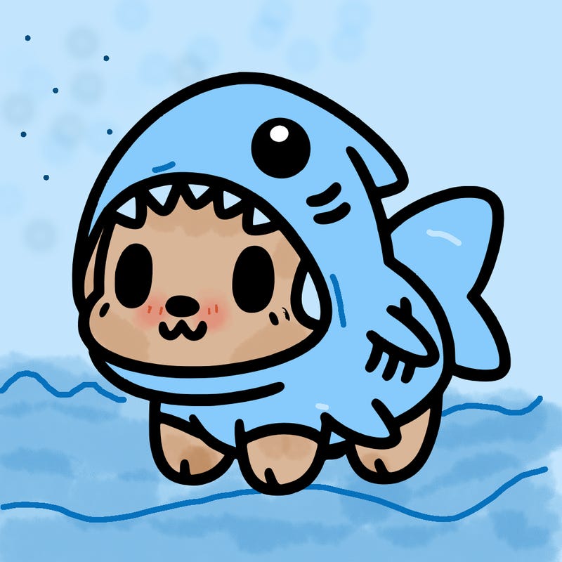 cute dog wearing a shark costume